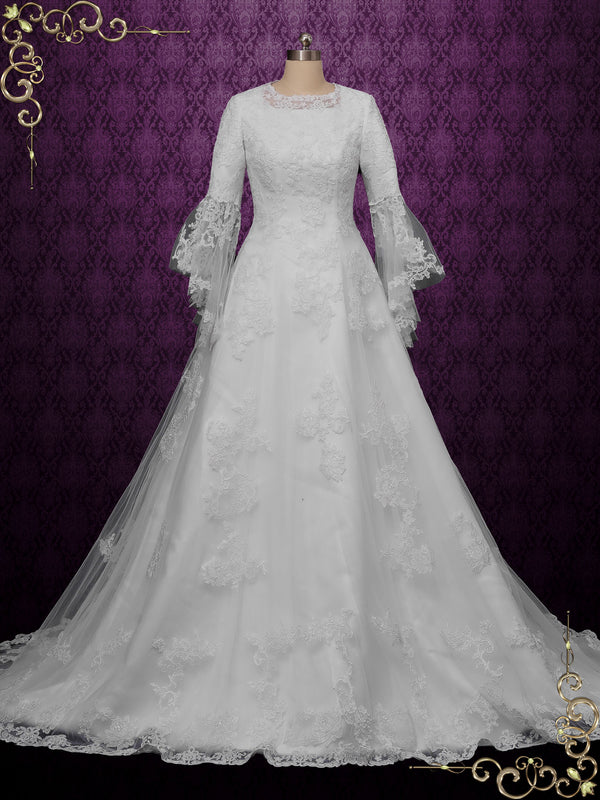 Modest Lace A-line Wedding Gown with Sleeves DOREEN