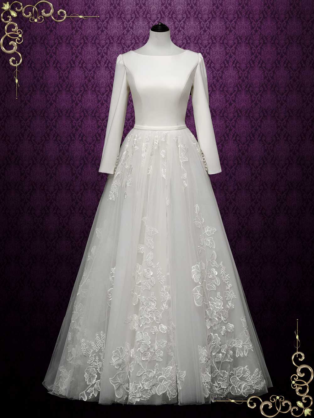 Modest Long Sleeves Wedding Dress with Lace Skirt FLORINE ieie Modest Long Sleeves Wedding Dress with Lace Skirt FLORINE ieie