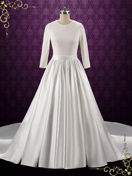 Simple Elegant Plain Satin Wedding Dress with Long Sleeves HARMONY Size 24W / Ivory Simple Elegant Plain Satin Wedding Dress with Long Sleeves HARMONY Size 24W / Ivory