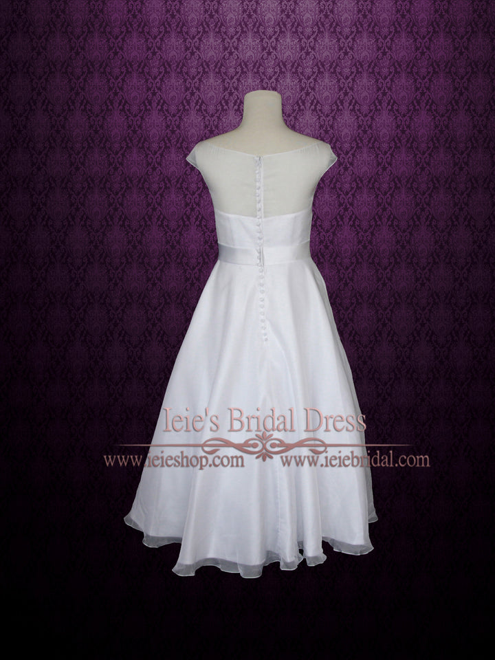 Modest Retro Short White Wedding Dress with Silver Sash HERA