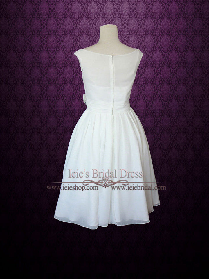 Simple Yet Elegant Modest Retro 50s Knee Length Ivory Wedding Dress TRACY