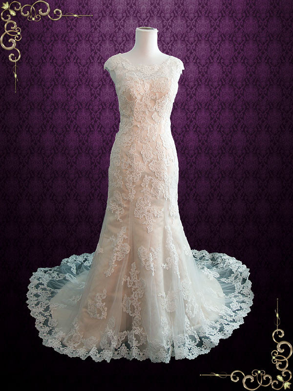 Modest Vintage Lace Wedding Dress with Cap Sleeves JULY Modest Vintage Lace Wedding Dress with Cap Sleeves JULY