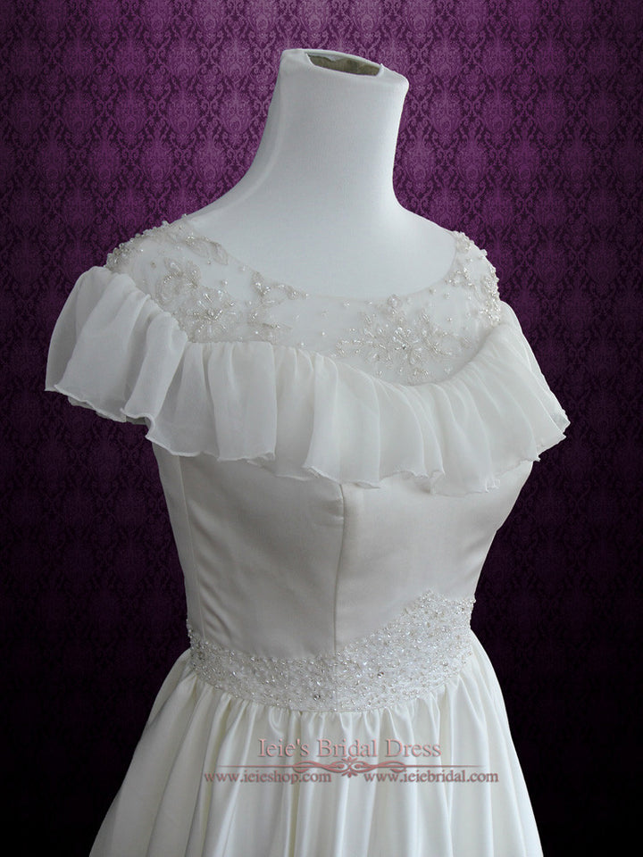 Retro Victorian Vintage Style Wedding Dress with Modest Neckline CERA