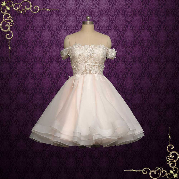 Short Lace Wedding Dress with 3D Lace Flowers and big Bow WILLA