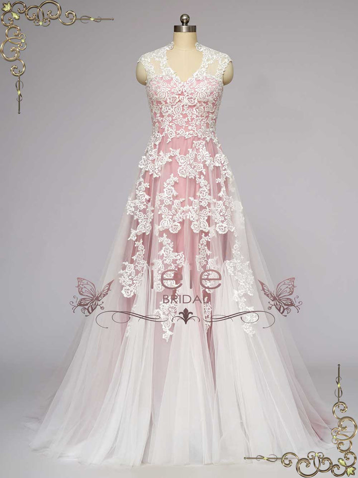 Rose Pink Lace Wedding Dress KORYNNE