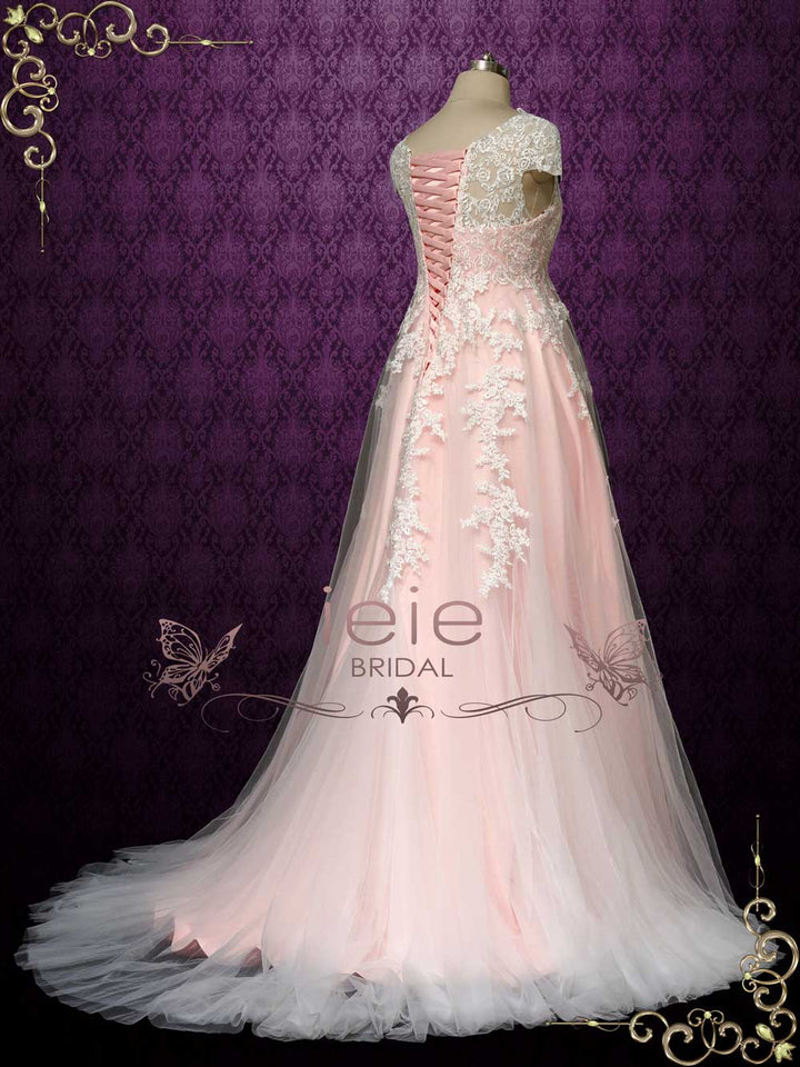 Pink Lace Wedding Dress with Empire Waist AYLA
