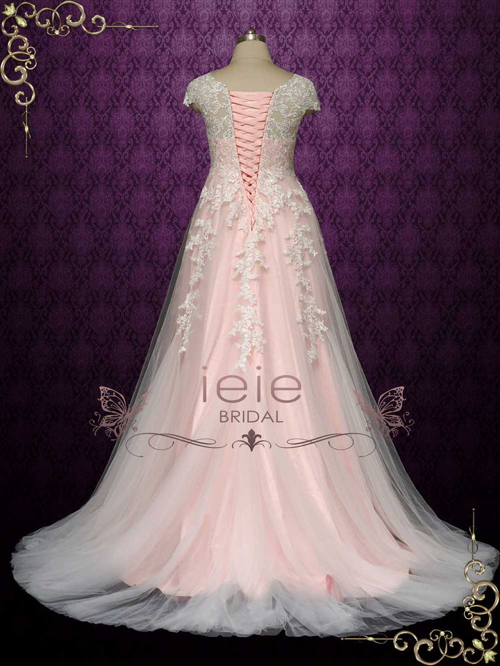 Pink Lace Wedding Dress with Empire Waist AYLA