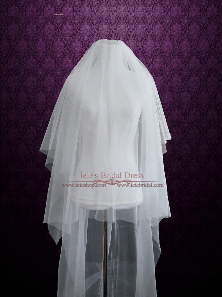 Plain Soft Tulle Chapel Length Wedding Veil with Blusher VG1040