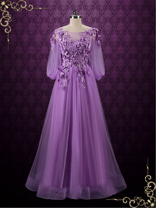 Purple Floral Formal Evening Dress Wedding Dress CAMILLA Purple Floral Formal Evening Dress Wedding Dress CAMILLA