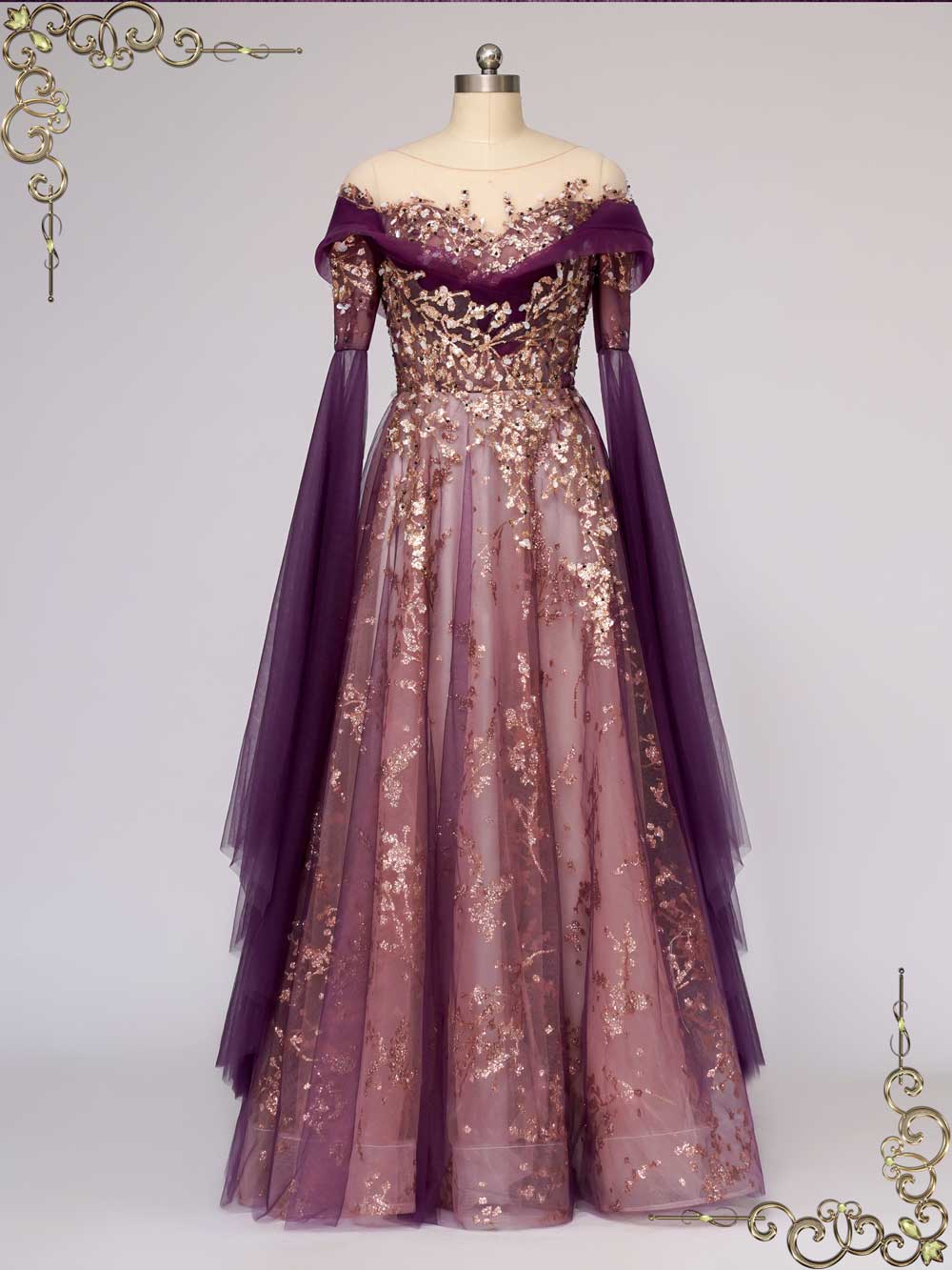 Ready to Wear Unique Purple Gold Medieval Wedding Dress ANNORA Ready to Wear Unique Purple Gold Medieval Wedding Dress ANNORA