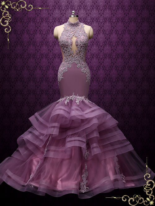 Purple Sexy Mermaid Wedding Dress with Ruffle Skirt GLORIA