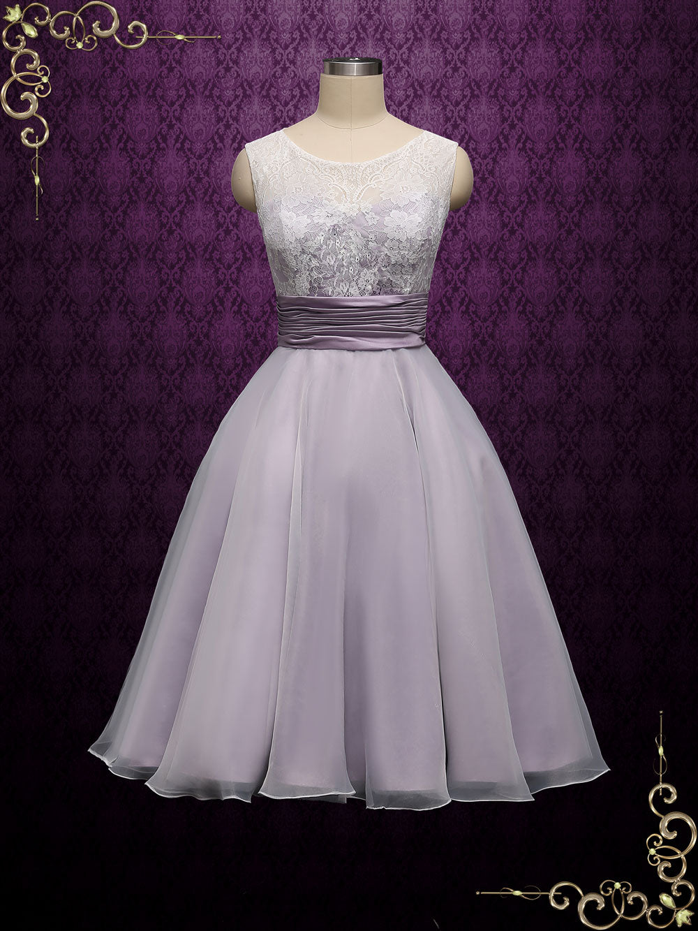 Purple Short Retro Tea Length Lace Wedding Dress BREE Purple Short Retro Tea Length Lace Wedding Dress BREE