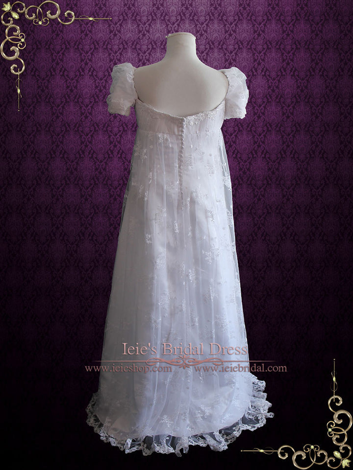 1920s Regency Style Empire Waist Lace Wedding Dress EMMA
