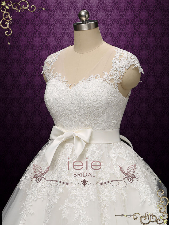 White Vintage Tea Length Lace Wedding Dress KLARA