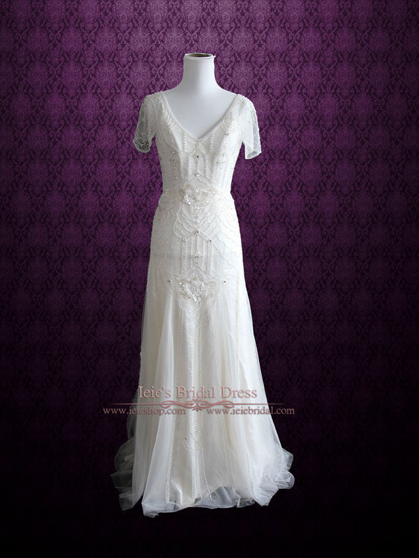 Glamorous Retro 1920’s Style Wedding Dress with Sleeves | Anabel