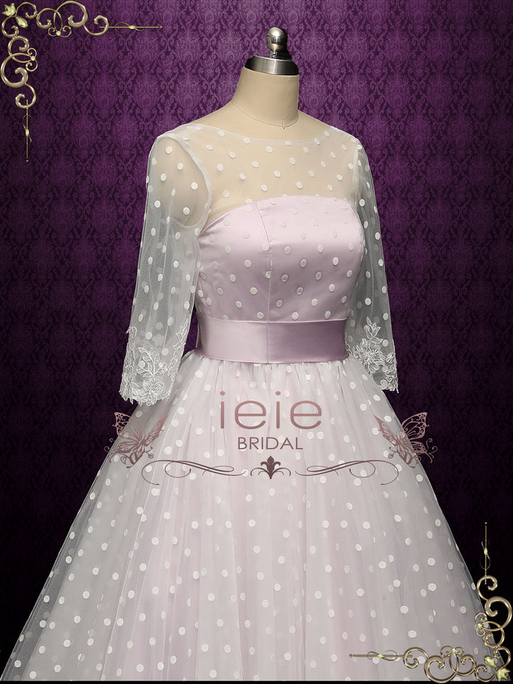 Retro Short Purple Polka Dot Wedding Dress BEVERLY