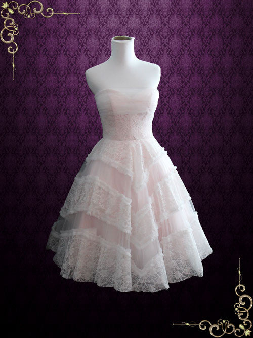 Blush Pink Retro Style Tea Length Strapless Formal Dress | Fable Size 16 / Blush Pink Blush Pink Retro Style Tea Length Strapless Formal Dress | Fable Size 16 / Blush Pink