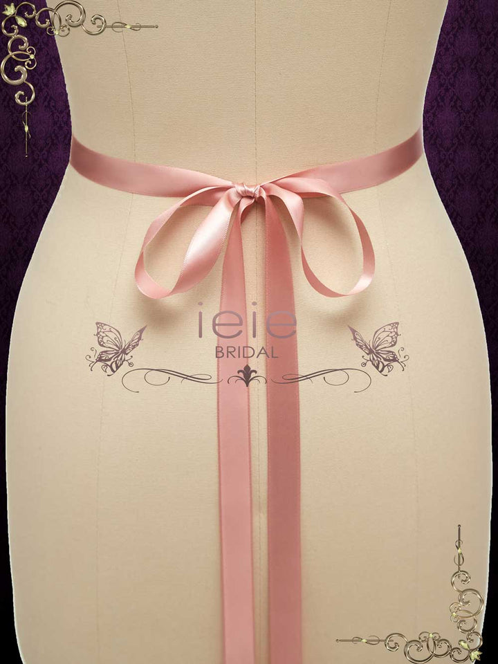 Rose Gold Crystal Rhinestone Tie On Sash for Wedding Dress BT2014