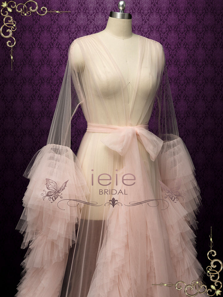 Blush Tulle Robe with Ruffles