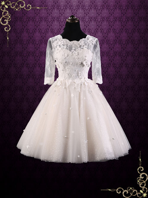 champagne lace short wedding dress Decadent and opulent champagne vintage tea length wedding dress