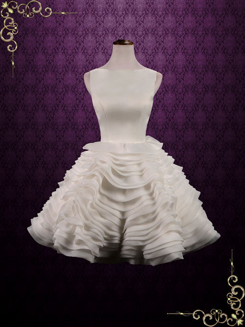 Short Modest Wedding Dress with Layered Ruffle Skirt | Dana Size 28W / Ivory Short Modest Wedding Dress with Layered Ruffle Skirt | Dana Size 28W / Ivory