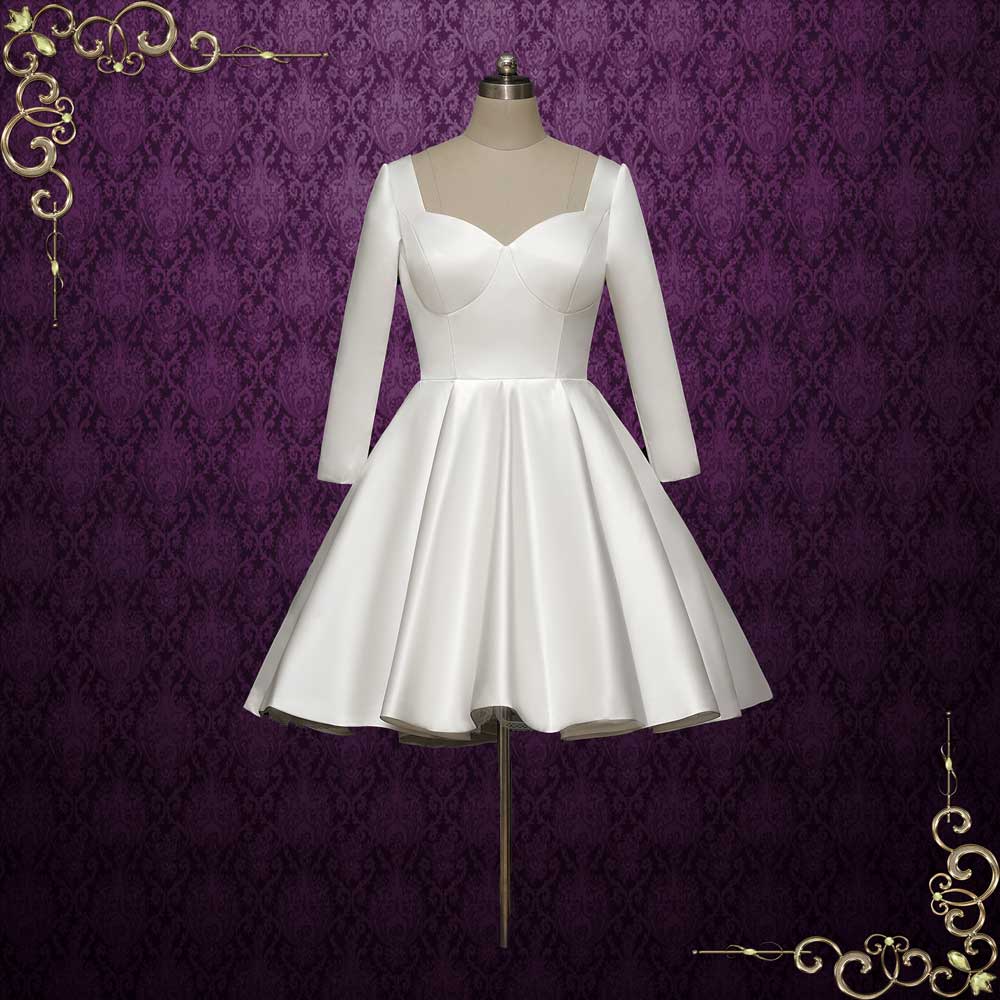 Short Retro Satin Tea Length Wedding Dress DANICA Size 24W / Ivory Short Retro Satin Tea Length Wedding Dress DANICA Size 24W / Ivory