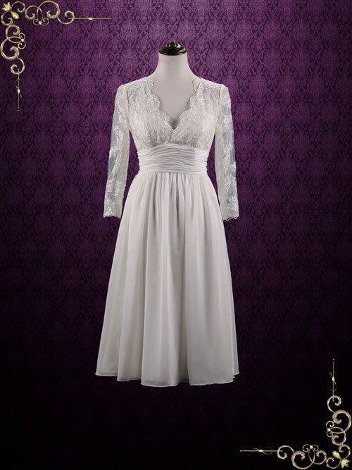 Short Chiffon Lace Wedding Dress | STACY Size 16W / White Short Chiffon Lace Wedding Dress | STACY Size 16W / White