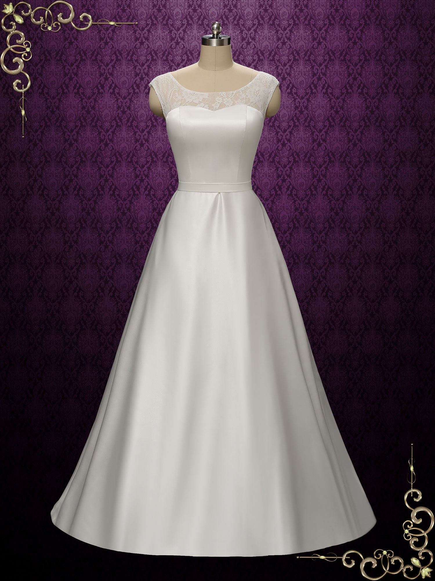 Simple Elegant A-Line Wedding Dress with Lace Top | Essex Size 20W / Ivory Simple Elegant A-Line Wedding Dress with Lace Top | Essex Size 20W / Ivory