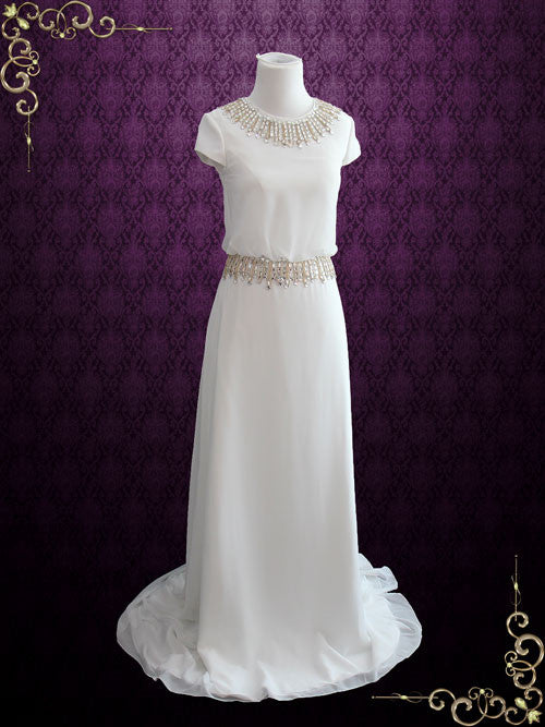 Simple Yet Elegant Chiffon Wedding Dress with Cap Sleeves LEA