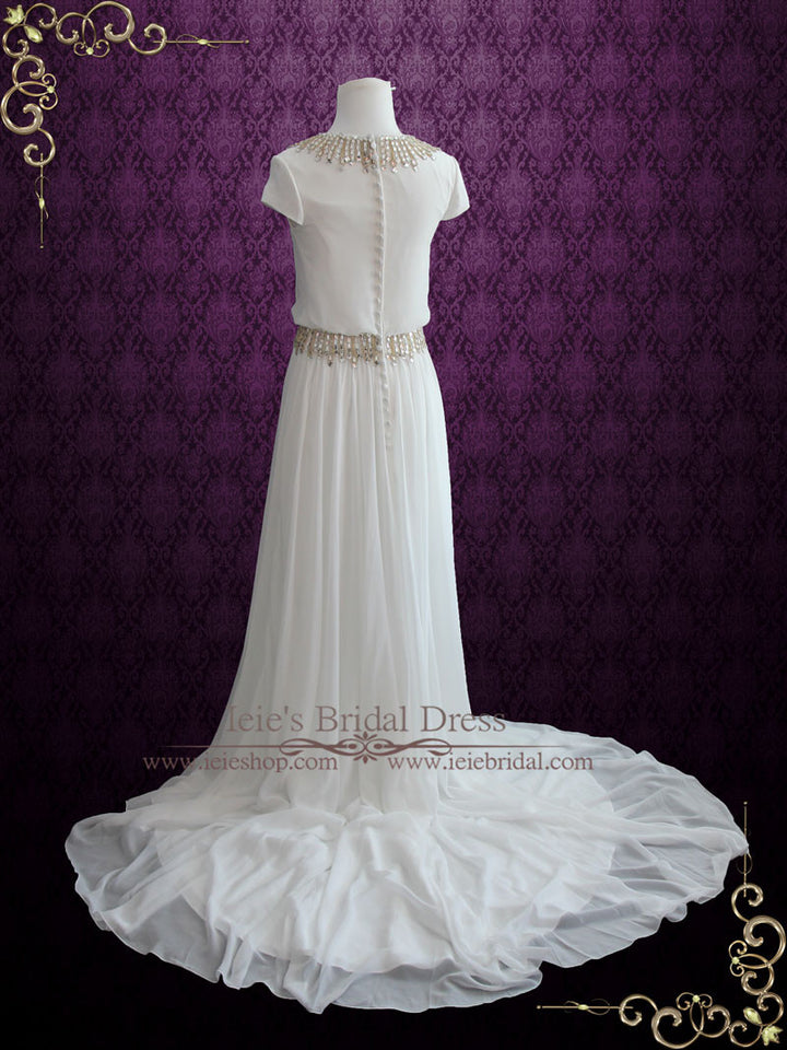 Simple Yet Elegant Chiffon Wedding Dress with Cap Sleeves LEA
