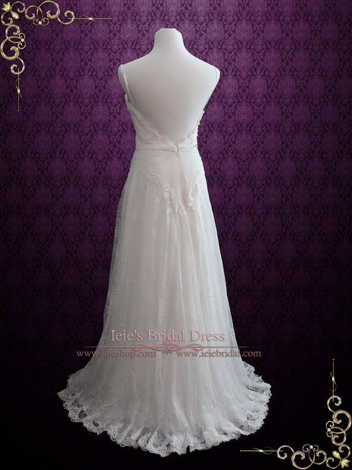 Vintage Beach Style Lace Open Back Chiffon Wedding Dress KIANA