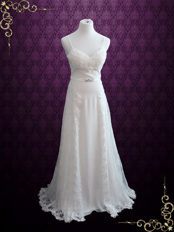 Vintage Beach Style Lace Open Back Chiffon Wedding Dress KIANA Made to Measure / Ivory Vintage Beach Style Lace Open Back Chiffon Wedding Dress KIANA Made to Measure / Ivory