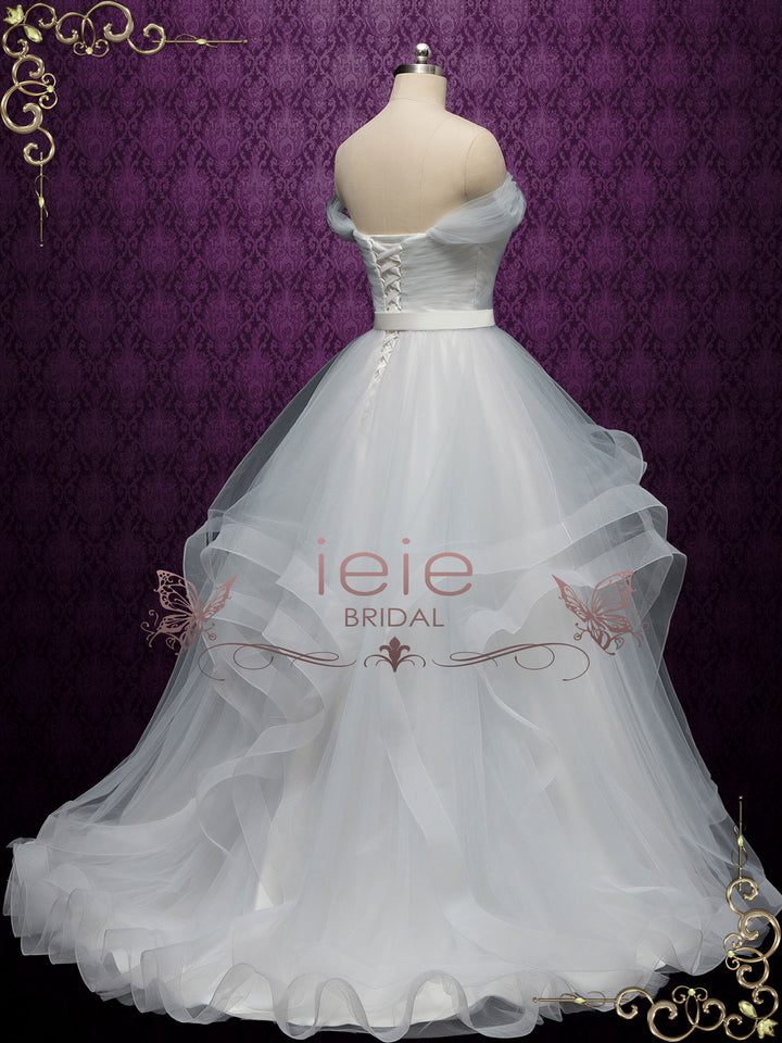 Dove Gray Wedding Dress with Off the Shoulder Neckline ESME