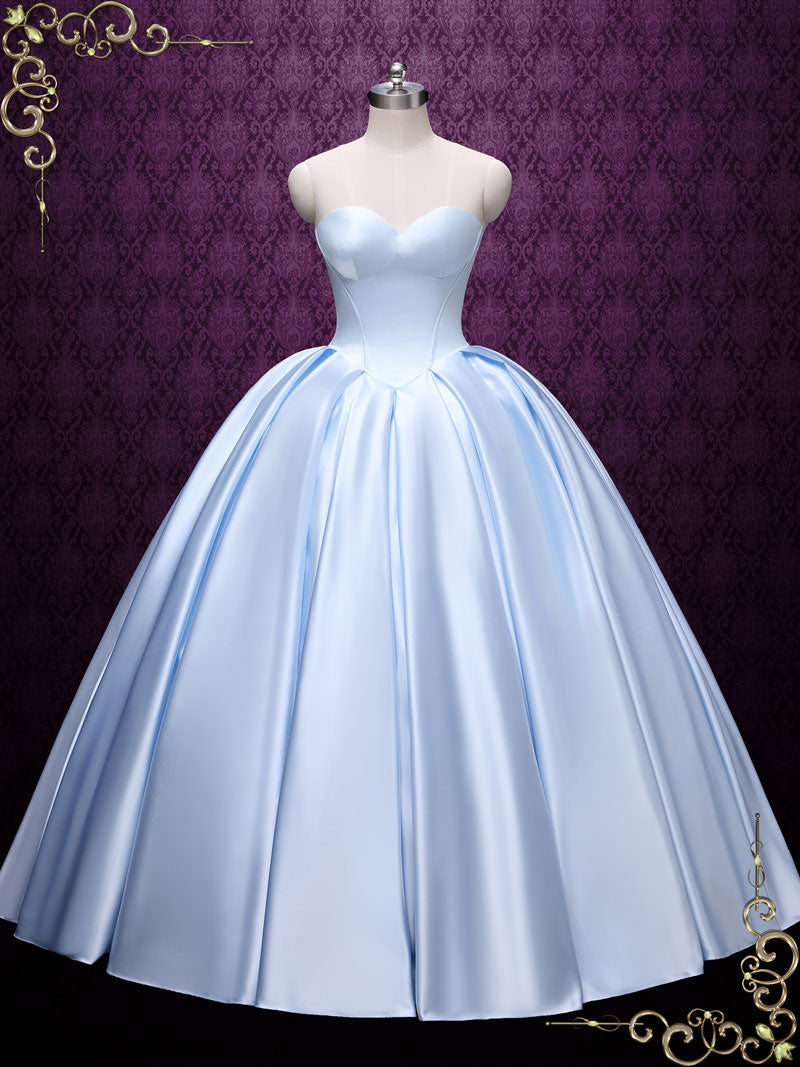 Strapless Blue Ball Gown Wedding Dress Sky Size 2 / Ivory Strapless Blue Ball Gown Wedding Dress Sky Size 2 / Ivory