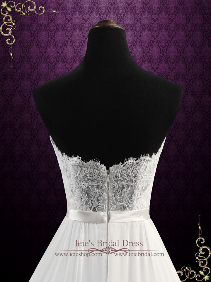 Strapless Boho Chiffon Wedding Dress with Lace Bodice | Alyssa