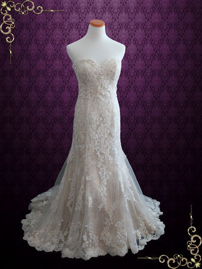 Vintage Style Strapless Lace Wedding Dress with Sweetheart Neckline | Joelle Vintage Style Strapless Lace Wedding Dress with Sweetheart Neckline | Joelle