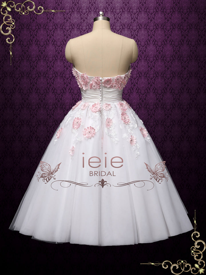 Retro Vintage Style Tea Length Strapless Wedding Dress LYDIA