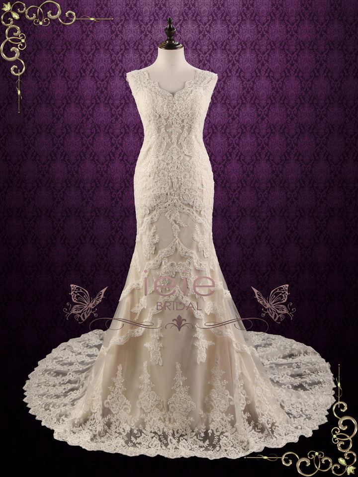 Vintage Style Champagne Lace Wedding Dress JANICE