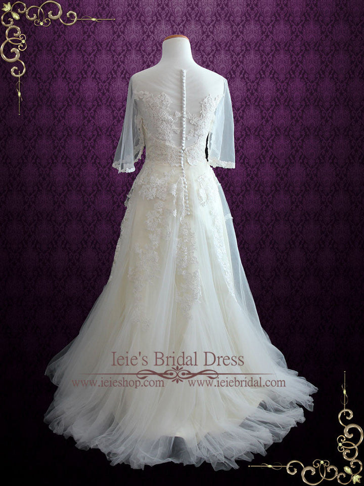 Ready to Wear Vintage Lace Tulle Wedding Dress with Half Sleeves SOPHIA
