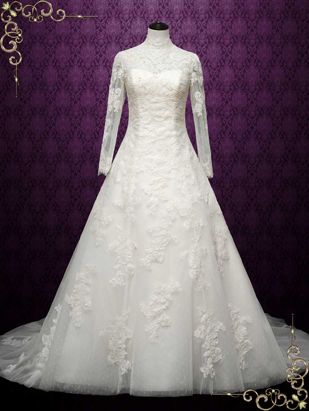 Vintage Style Lace Wedding Dress with High Neck CARMELA Size 20W / Ivory Vintage Style Lace Wedding Dress with High Neck CARMELA Size 20W / Ivory