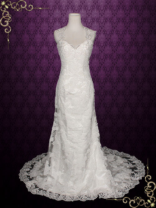Lace Wedding Dress with Cap Sleeves and Keyhole Back PAULINE Lace Wedding Dress with Cap Sleeves and Keyhole Back PAULINE