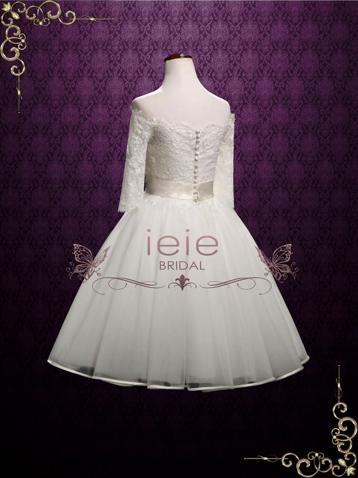 Vintage Style Short Off Shoulder Lace Wedding Dress SHELLY