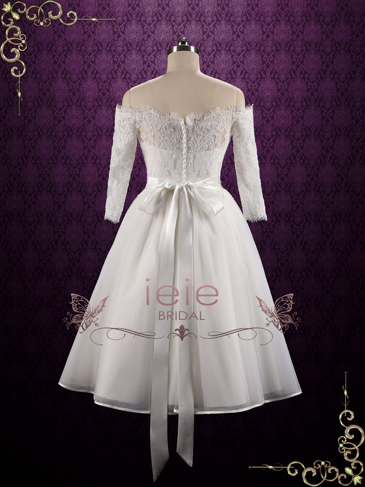 Vintage Style Short Off Shoulder Lace Wedding Dress | Sallie