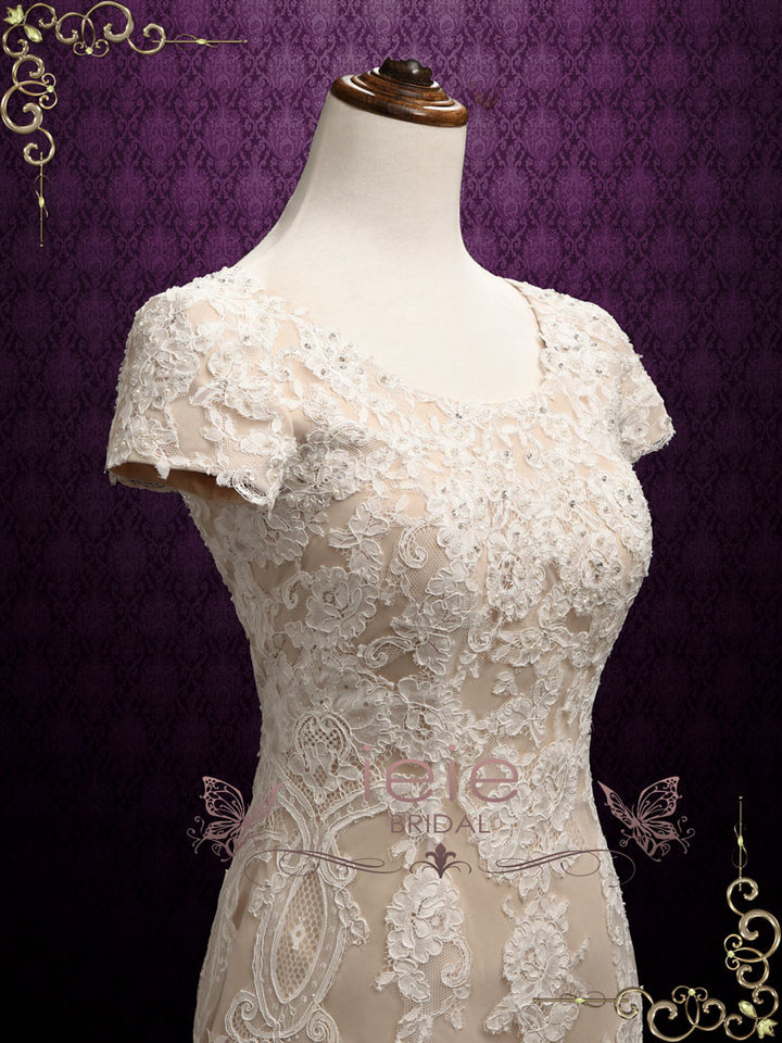 Modest Mermaid Lace Wedding Dress with Short Sleeves EDENA