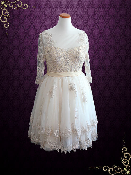 Vintage Short Lace Wedding Dress | Angie Size 16W / Champagne Vintage Short Lace Wedding Dress | Angie Size 16W / Champagne