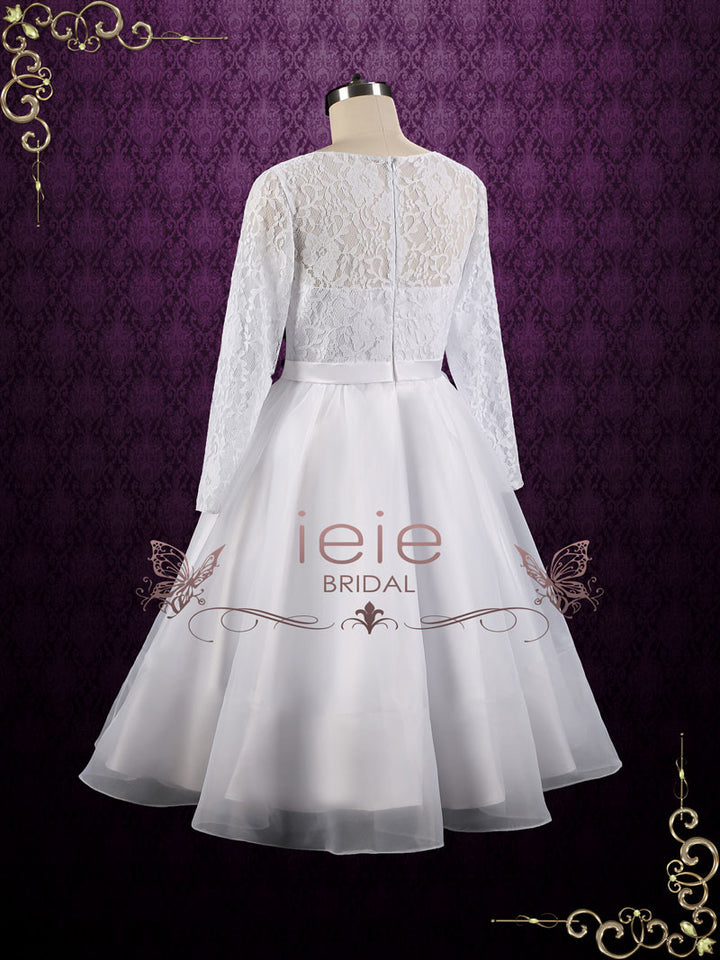 Vintage Style Modest Tea Length Wedding Dress with Long Sleeves CIERA