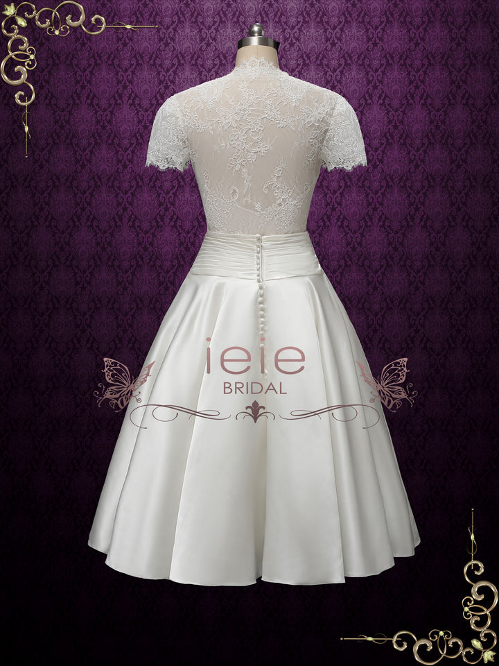 Vintage Style Tea Length Wedding Dress with Short Sleeves | LILY