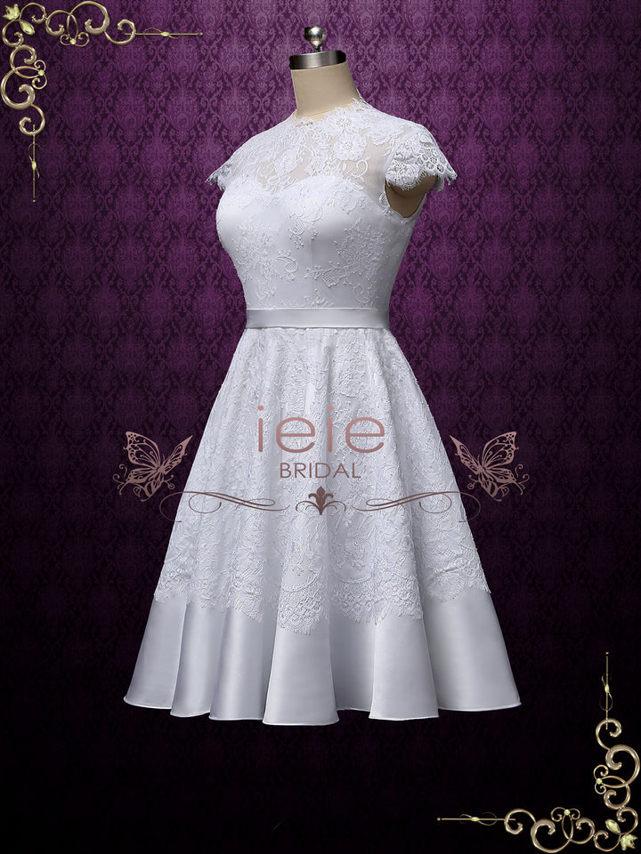 Vintage Style White Short Lace Tea Length Wedding Dress | Marigold
