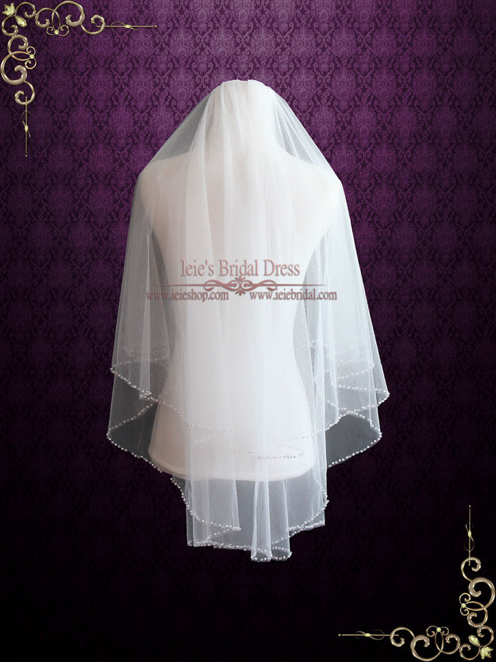 Two Tier Fingertip Wedding Veil with Pearl Edge VG1065