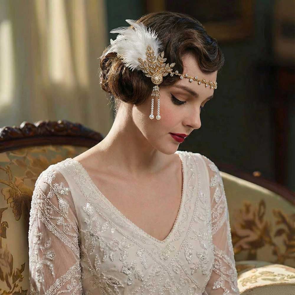 1920s Great Gatsby Hollywood Glam Crystal Feather Head Band Hair Accessory AC1026